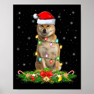Shiba Inu Hund Weihnachtslichter Lustige Santa-Müt Poster