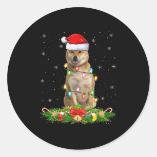 Shiba Inu Hund Weihnachtslichter Lustiger Santa Hu Runder Aufkleber