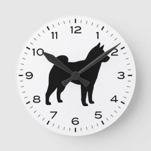 Shiba Inu Hunde Silhouette Runde Wanduhr