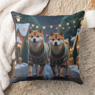 Shiba Inu Hunde Weihnachten Schnee Urlaub Kissen