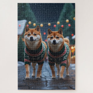 Shiba Inu Hunde Weihnachten Schnee Urlaub Puzzle
