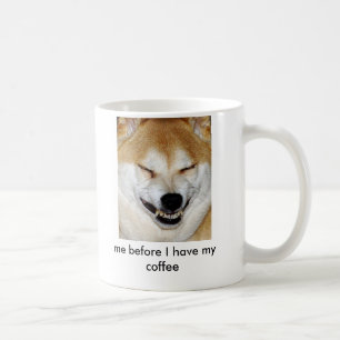 Shiba Inu Hundegesicht, ich, bevor ich meinen Kaffeetasse