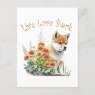 Shiba Inu Hundemama Blumenmuster Postkarte
