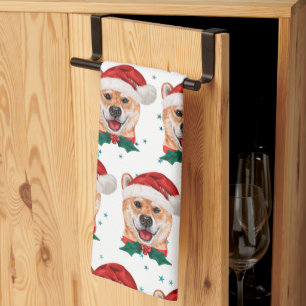 Shiba Inu Hunderasse Weihnachtssterne Geschirrtuch