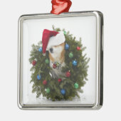Shiba Inu Hundtragende Weihnachtsmannmütze, die Silbernes Ornament (Links)