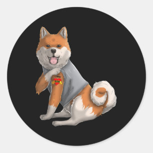 Shiba Inu I Liebe Mama Tattoo Hundeshirt Runder Aufkleber