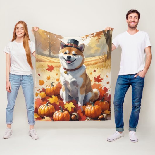 Shiba Inu im Herbst hinterlässt Erntedank Kunst Fleecedecke (Beispiel)