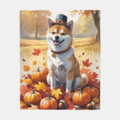 Shiba Inu im Herbst hinterlässt Erntedank Kunst Fleecedecke (Vorderseite)