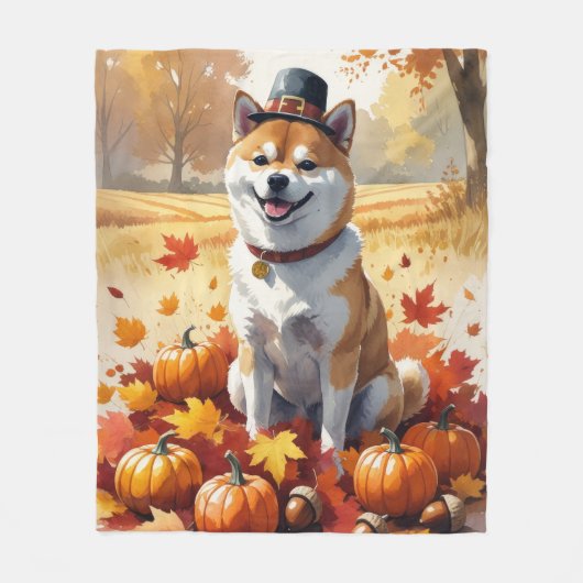 Shiba Inu im Herbst hinterlässt Erntedank Kunst Fleecedecke (Vorderseite)