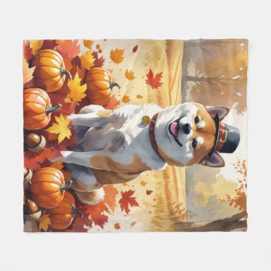 Shiba Inu im Herbst hinterlässt Erntedank Kunst Fleecedecke (Vorderseite (Horizontal))