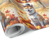 Shiba Inu im Herbst hinterlässt Erntedank Kunst Geschenkpapier (Rolleneckpunkt)