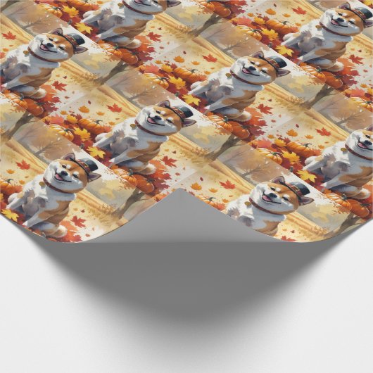 Shiba Inu im Herbst hinterlässt Erntedank Kunst Geschenkpapier (Ecke)