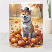 Shiba Inu im Herbst hinterlässt Erntedank Kunst Karte (Vorderseite)