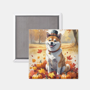 Shiba Inu im Herbst hinterlässt Erntedank Kunst Magnet