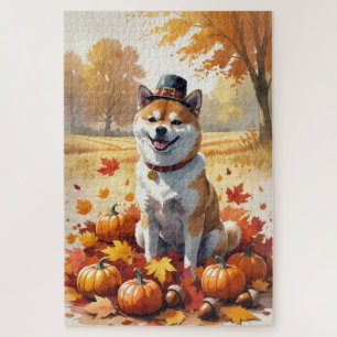 Shiba Inu im Herbstlaub Erntedank Kunst Puzzle