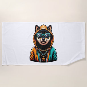 Shiba Inu in Streetwear Hoodie Strandtuch