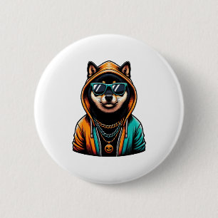 Shiba Inu in Streetwear-Kapuzenpullover Button
