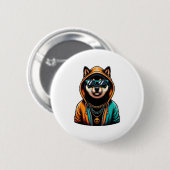 Shiba Inu in Streetwear-Kapuzenpullover Button (Vorne & Hinten)