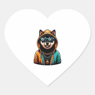 Shiba Inu in Streetwear-Kapuzenpullover Herz-Aufkleber