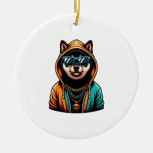 Shiba Inu in Streetwear-Kapuzenpullover Keramik Ornament