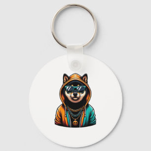 Shiba Inu in Streetwear-Kapuzenpullover Schlüsselanhänger