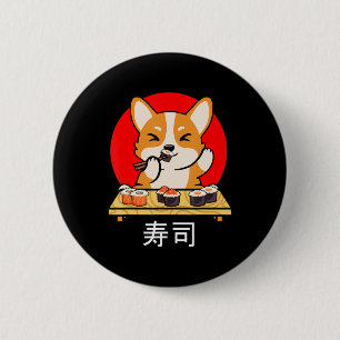 Shiba Inu isst Sushi Kawaii Neko Geschenk Anime Button