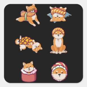 Shiba Inu Japanese Sushi Dog Quadratischer Aufkleber