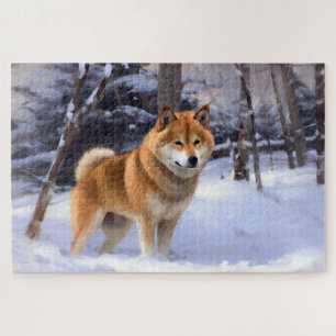 Shiba Inu Lass es schneien Weihnachten Puzzle