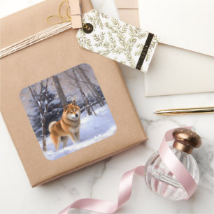 Shiba Inu Lass es schneien Weihnachten Quadratischer Aufkleber