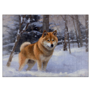 Shiba Inu Lass es schneien Weihnachten Schneidebrett