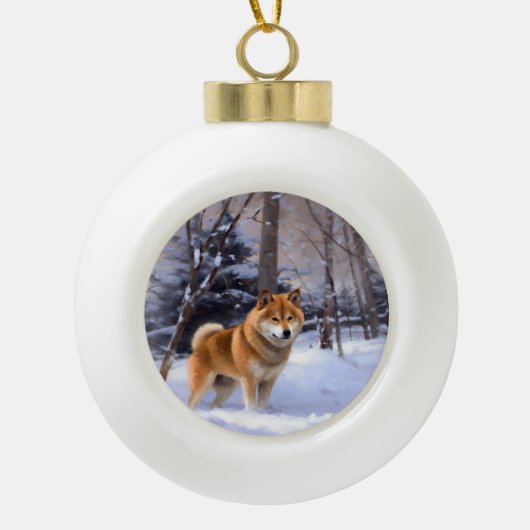 Shiba Inu Let It Schnee Weihnachten Keramik Kugel-Ornament (Vorderseite)