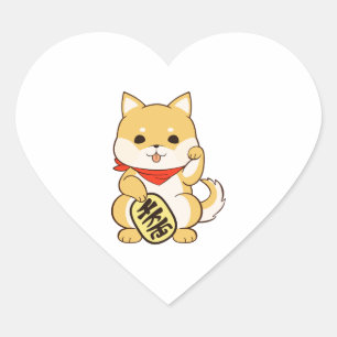 Shiba Inu Lucky Cat Pose Herz-Aufkleber