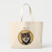 Shiba Inu Malerei Schwarz und Tan Original Dog Art Jumbo Stoffbeutel (Vorne)