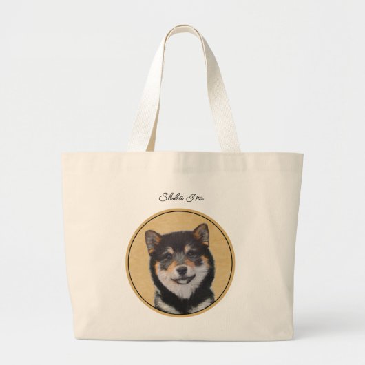 Shiba Inu Malerei Schwarz und Tan Original Dog Art Jumbo Stoffbeutel (Vorne)