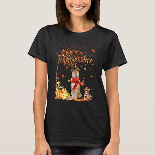 Shiba Inu Maple Tree Erntedank Day Niedlich Dog Fa T-Shirt (Vorderseite)