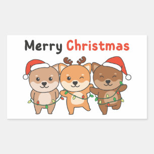 Shiba Inu Merry Christmas Cute Dogs Holiday Rechteckiger Aufkleber