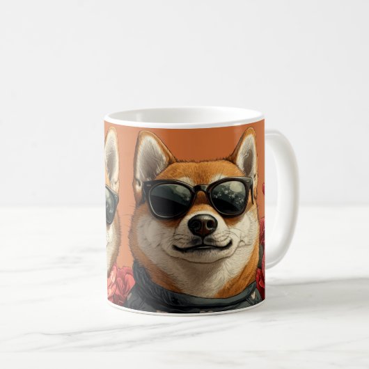 Shiba Inu mit Herz-Rose Valentinstag Kaffeetasse (VorderseiteRechts)