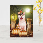 Shiba Inu mit Hexenhut Halloween Karte (Gelbe Blume)