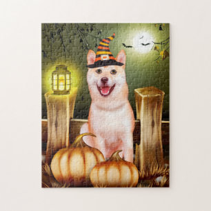 Shiba Inu mit Hexenhut Halloween Puzzle