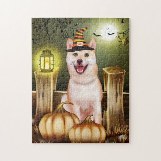 Shiba Inu mit Hexenhut Halloween Puzzle (Vertikal)
