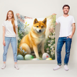Shiba Inu mit Ostereiern Feiertag  Fleecedecke