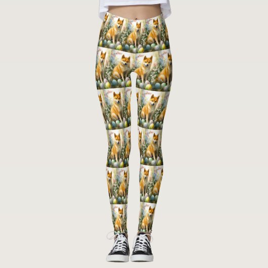 Shiba Inu mit Ostereiern Urlaub Leggings (Vorderseite)