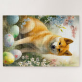 Shiba Inu mit Ostereiern Urlaub Puzzle (Horizontal)
