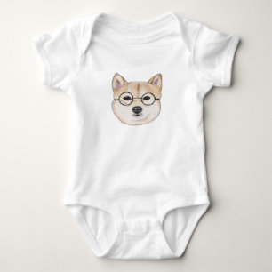 Shiba Inu mit übergroßen runden gerahmten Gläse Baby Strampler