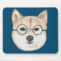 Shiba Inu mit übergroßen runden gerahmten Gläsern