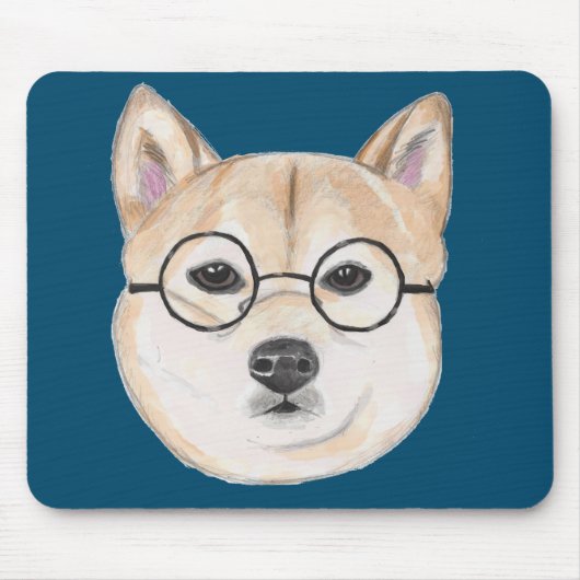 Shiba Inu mit übergroßen runden gerahmten Gläsern Mousepad (Vorne)