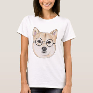 Shiba Inu mit übergroßen runden gerahmten Gläsern T-Shirt