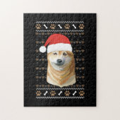 Shiba Inu mit Weihnachtsmannmütze hässlich frohe W Puzzle (Vertikal)