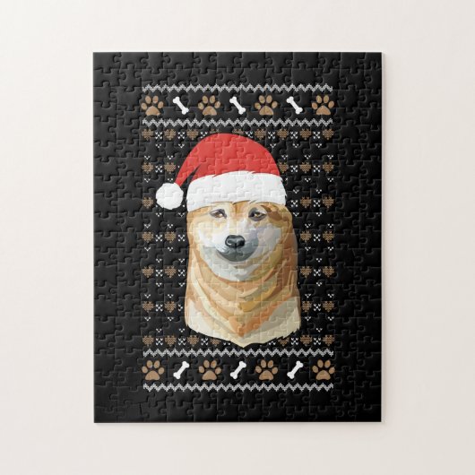Shiba Inu mit Weihnachtsmannmütze hässlich frohe W Puzzle (Vertikal)