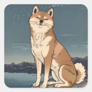 Shiba Inu Mondlicht Japanischer Stil Aufkleber
